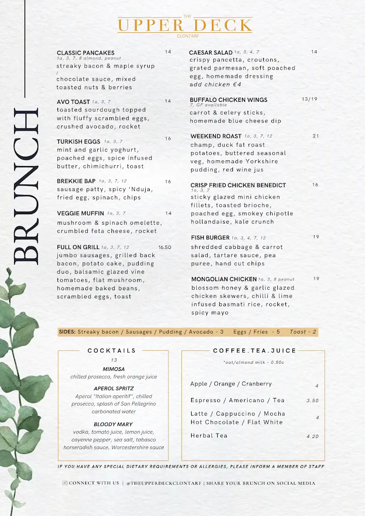 Menu_The Upper Deck, Clontarf_Dollymount_image_1