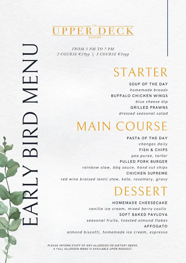 Menu_The Upper Deck, Clontarf_Dollymount_image_3