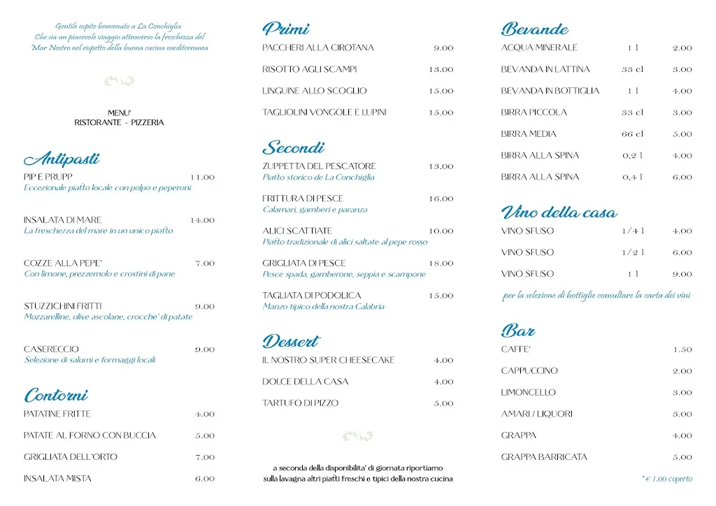 Menu_La Conchiglia - Ristorante - Pizzeria_Cirò Marina_imagen_1