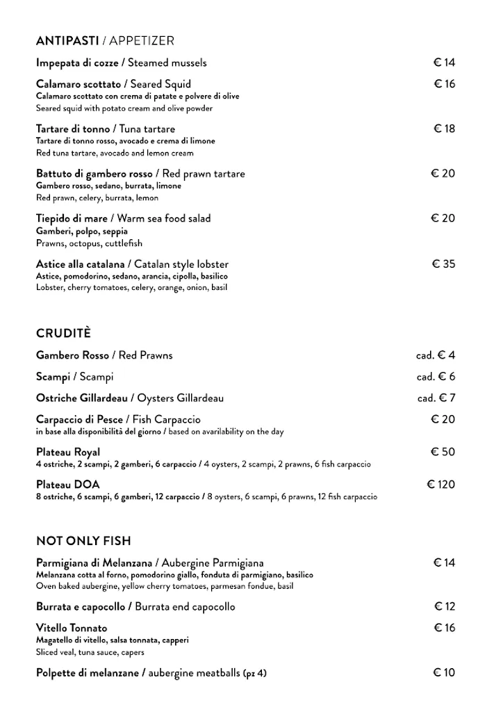 Menu_DOA | | Ristorante di Pesce - Cucina Tipica Meridionale - Pizzeria - Cocktail Bar - Caffetteria - Gluten Free| Tropea_Drapia_image_2