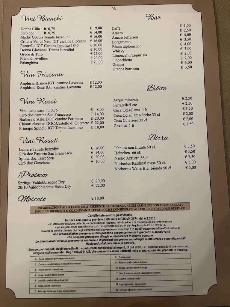 Menu_Ristorante Bar Restaurant Pacale'_San Lucido_image_1
