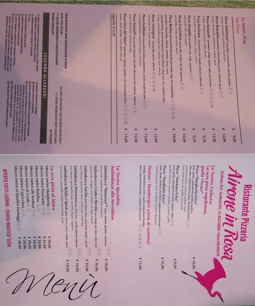 Menu_Ristorante Pizzeria Airone in Rosa_San Nicolò_immagine_1