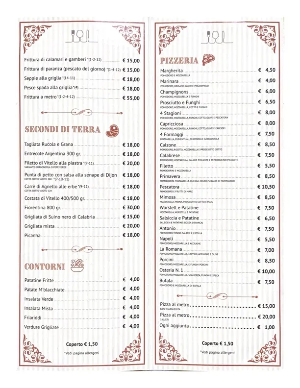 Menu_Osteria N° 1 Ristorante•Pizzeria•Braceria_Sibari_image_1
