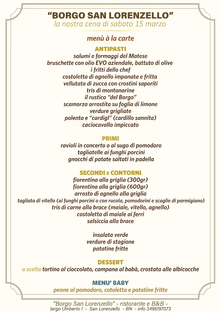 Menu_Borgo San Lorenzello - Ristorante Trattoria_Cerreto Sannita_image_1