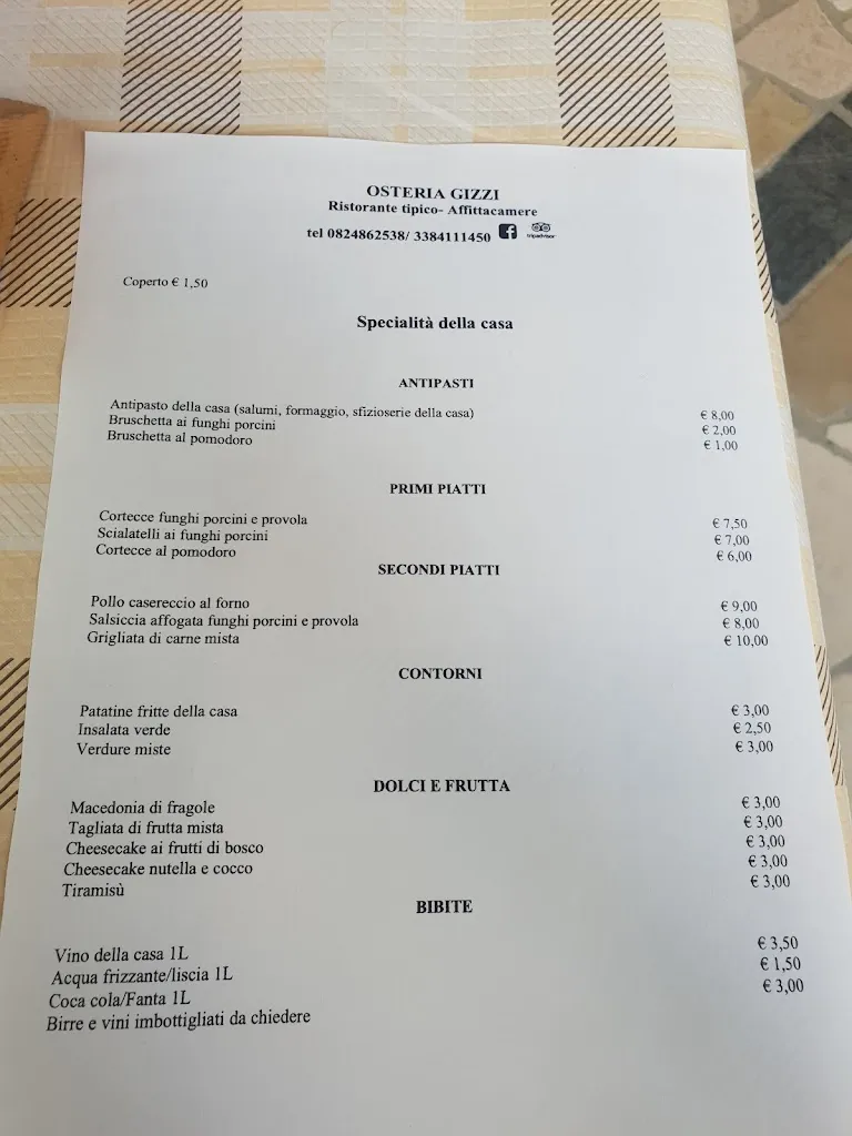 Menü_Osteria Gizzi Ristorante Tipico_Cusano Mutri_Bild_1