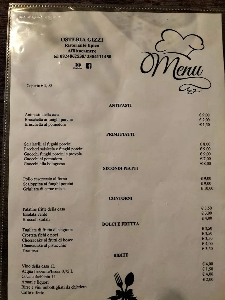 Menü_Osteria Gizzi Ristorante Tipico_Cusano Mutri_Bild_2