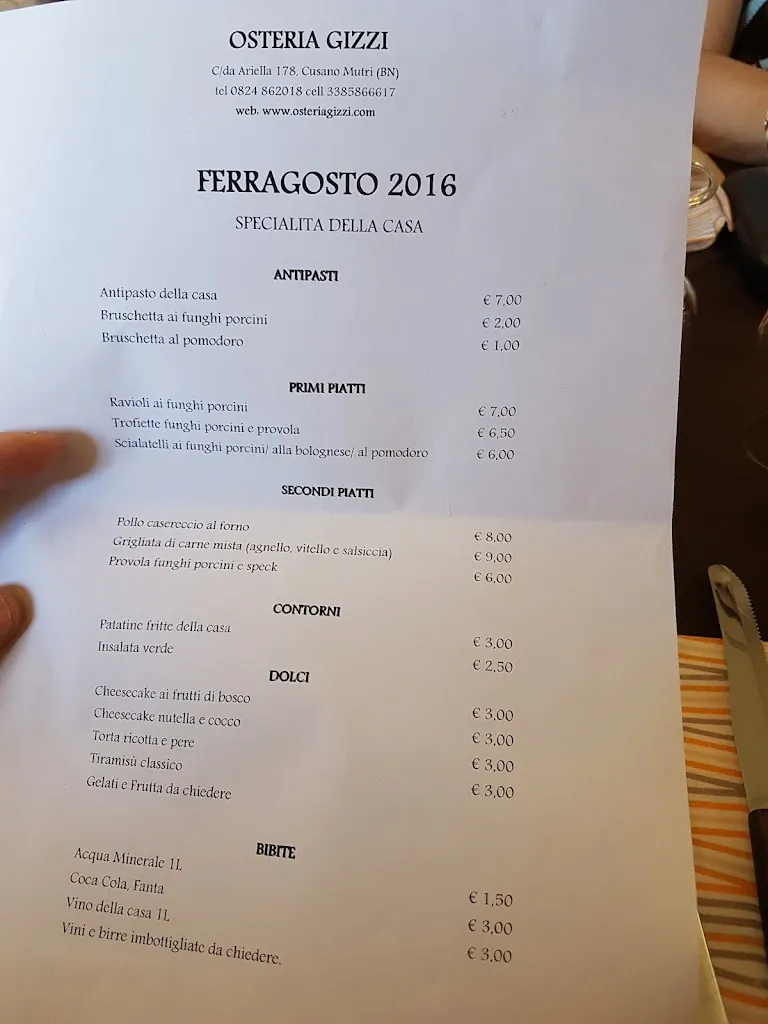 Menü_Osteria Gizzi Ristorante Tipico_Cusano Mutri_Bild_3