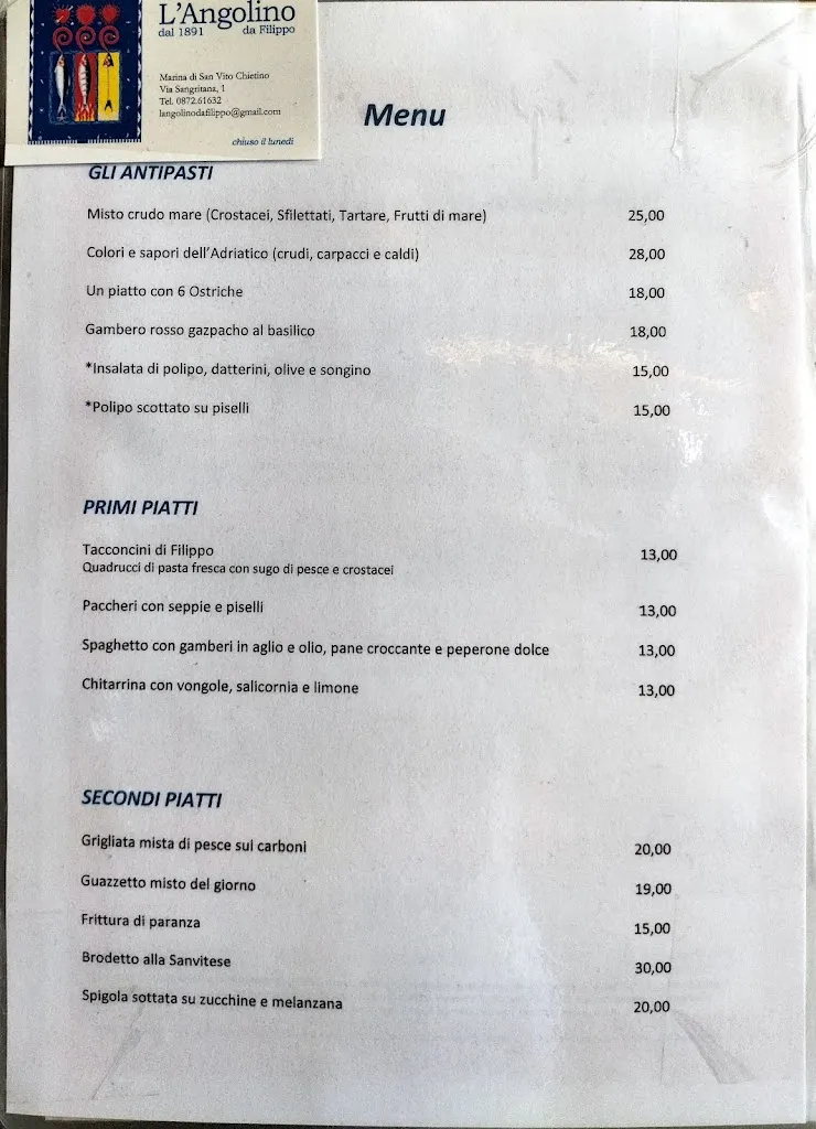Menü_L'Angolino Da Filippo1891_Marina di San Vito_Bild_2