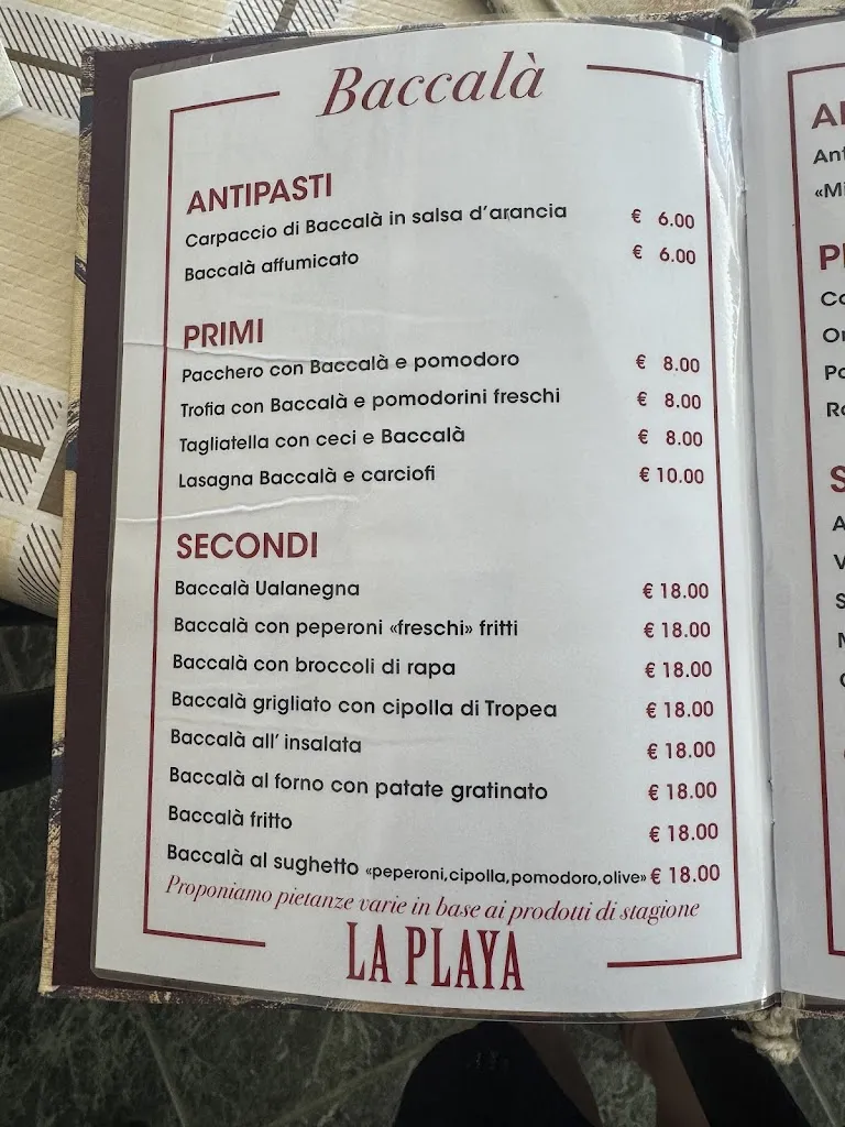 Menu_Ristorante la Playa_Morra de Sanctis_image_1