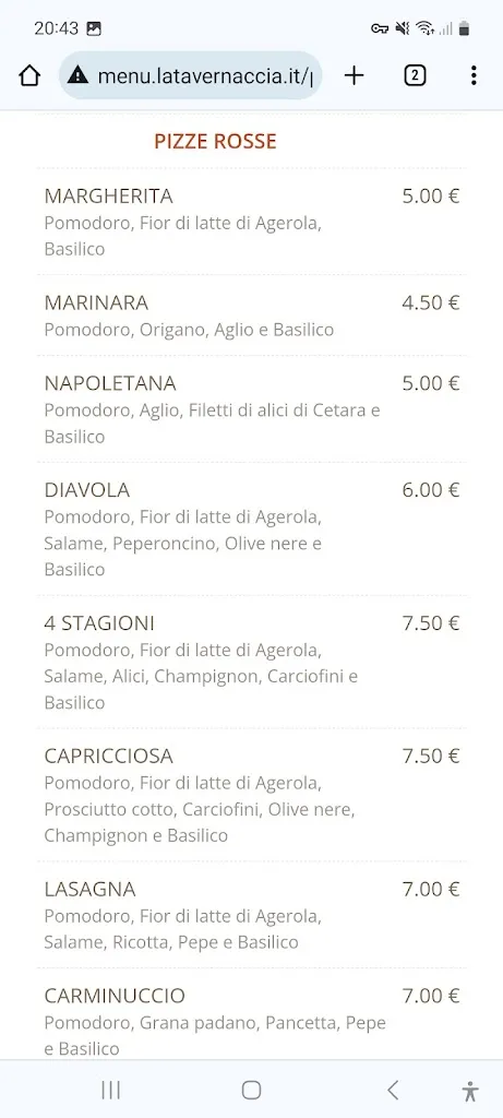 Menu_Ristorante Pizzeria La Tavernaccia_Piazza di Pandola_image_4