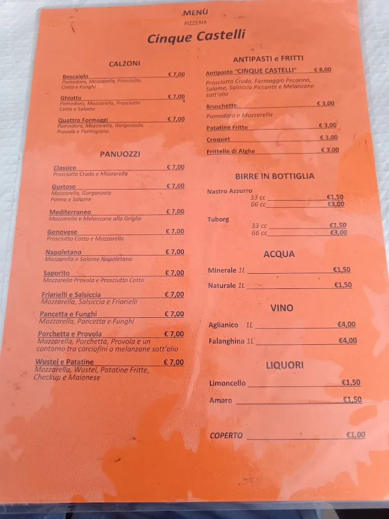 Menü_pizzeria ai cinque castelli_Pietramelara_Bild_1