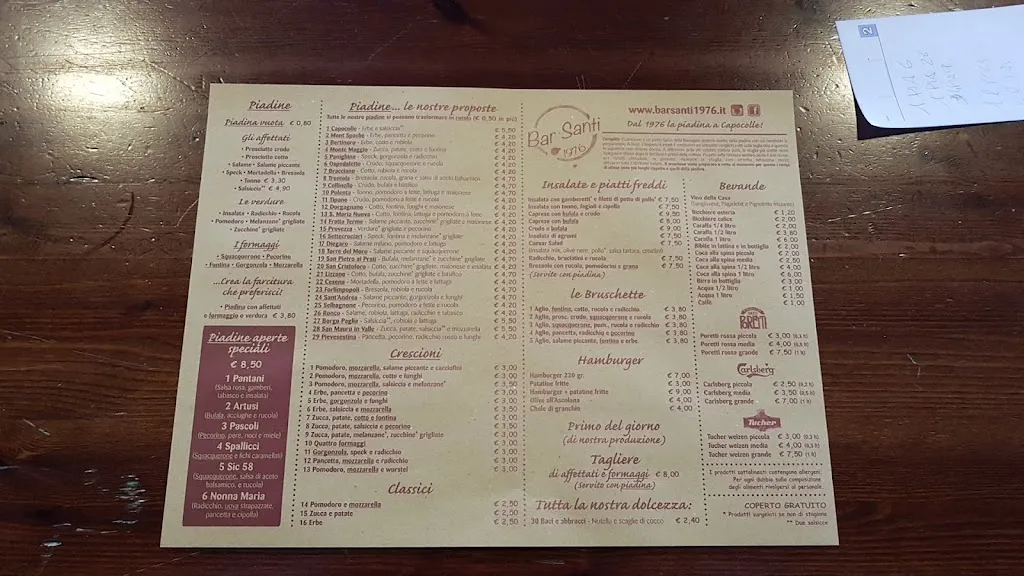 Menu_Bar Santi 1976. Ristorantino piadineria Tabacchi_Bertinoro_image_2