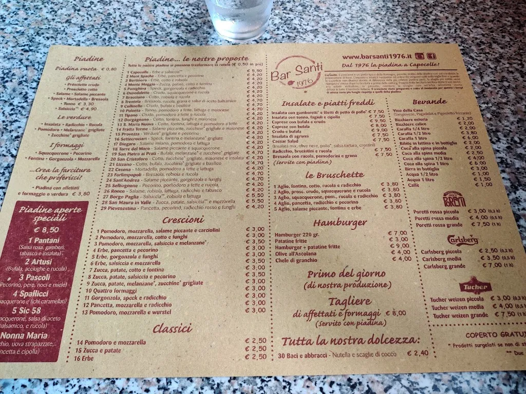 Menu_Bar Santi 1976. Ristorantino piadineria Tabacchi_Bertinoro_image_3