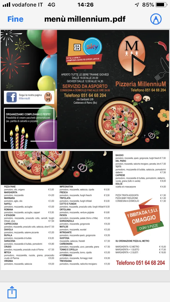 Menu_Pizzeria Millennium_Calderara di Reno_image_2