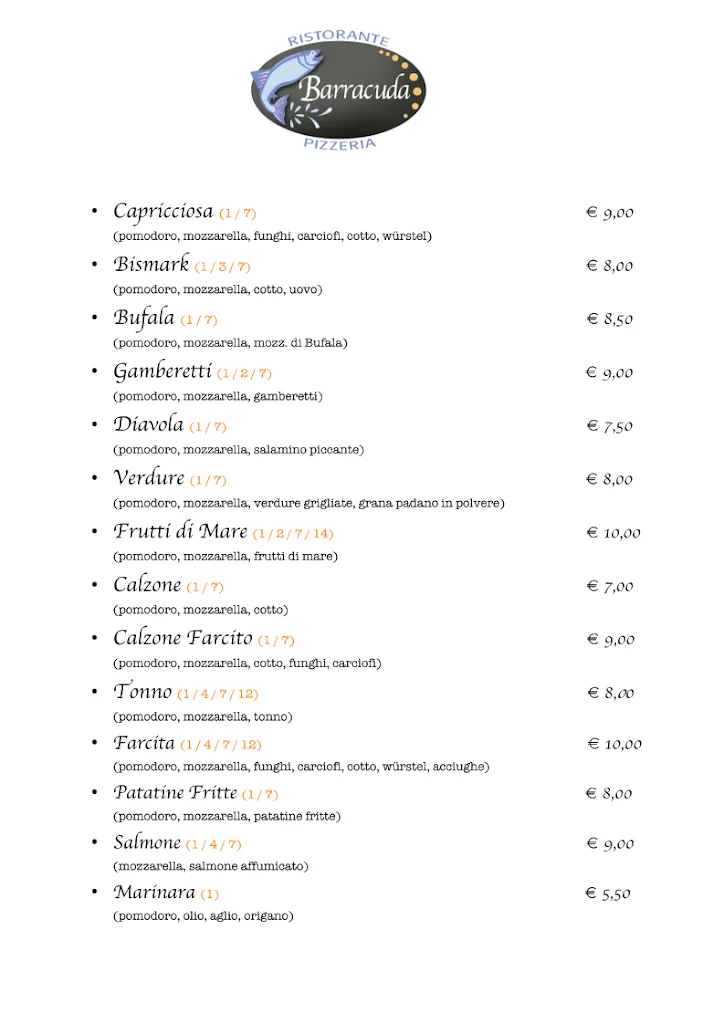 Menu_Pizzeria Restaurant Barracuda_Castel San Giovanni_image_1