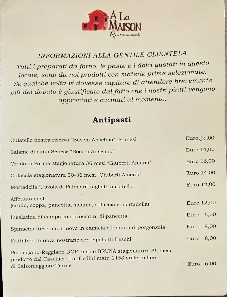 Menu_La Maison Restaurant_Fornovo di Taro_image_1