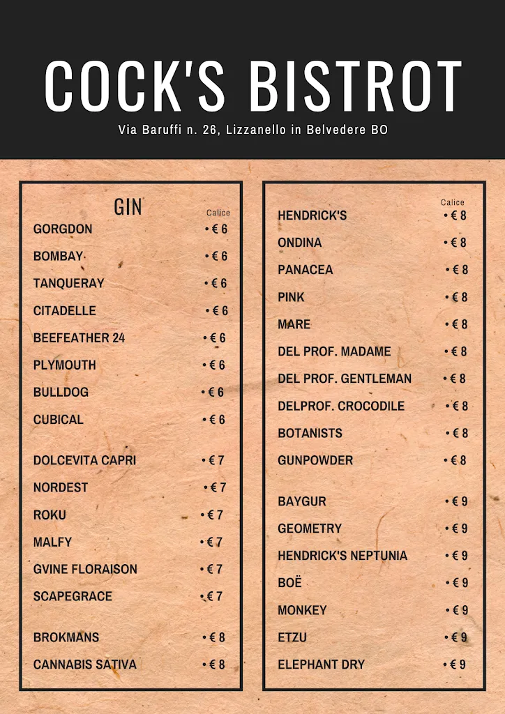 Menu_COCK'S BISTROT DI FIORESI VALERIO_Lizzano in Belvedere_immagine_1