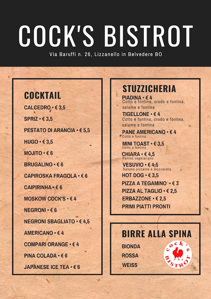 Menu_COCK'S BISTROT DI FIORESI VALERIO_Lizzano in Belvedere_immagine_2