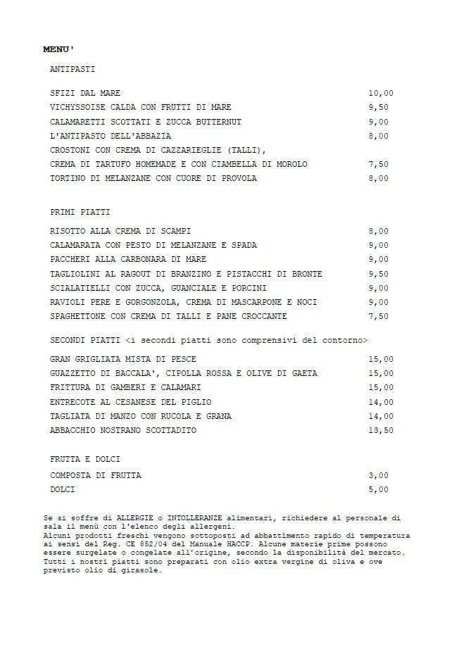Menu_Ristorante Abbazia_Monte San Giovanni_imagen_1