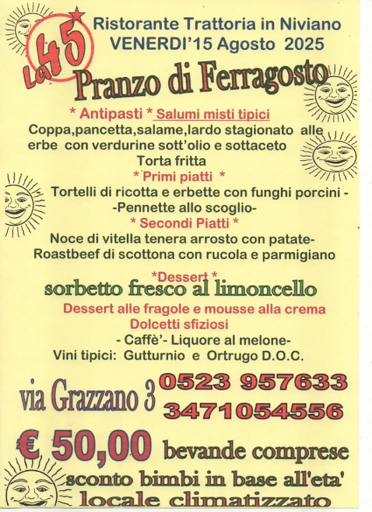 Menu_Ristorante Trattoria la 45_Niviano_image_1