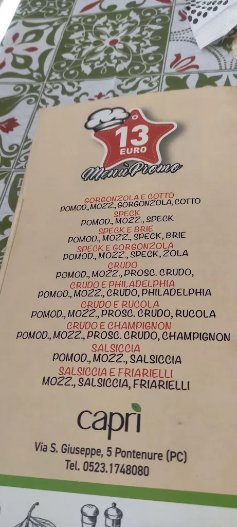 Menu_Ristorante Pizzeria Capri’_Pontenure_image_1