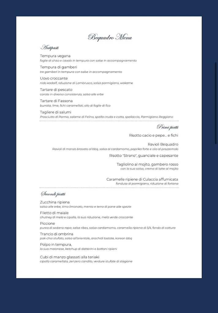 Menu_Bequadro Restaurant and Sound_Provincia di Parma_image_1
