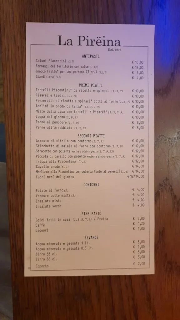 Menu_Trattoria La Pireina_Provincia di Piacenza_immagine_1