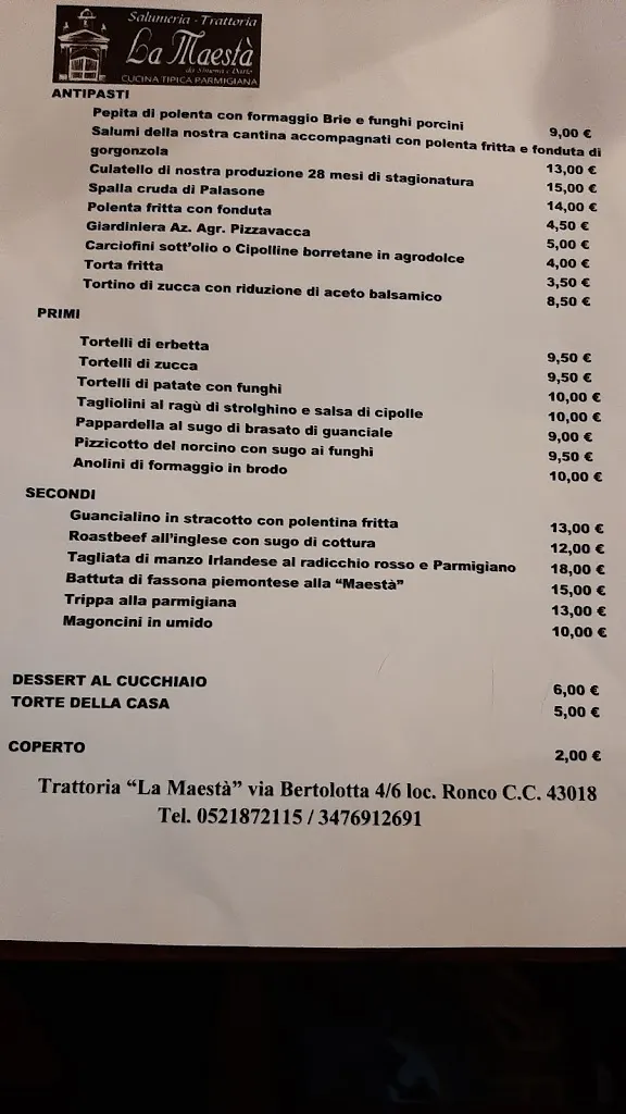 Menu_Trattoria la Maestà, Trecasali_San Secondo Parmense_image_1