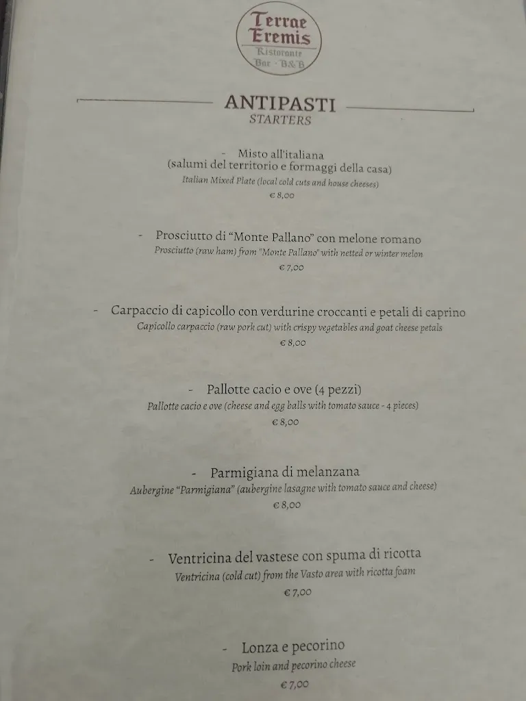 Menu_Terrae Eremis: Ristorante, Bar, B&B_Roccamorice_image_1
