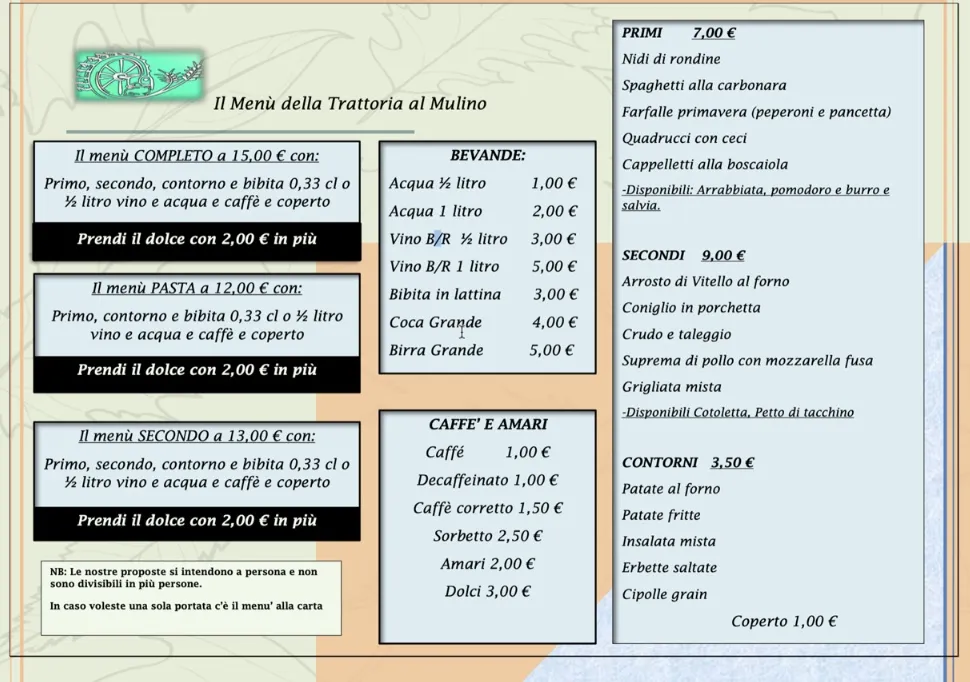 Menu_Trattoria Al Mulino_Savignano sul Rubicone_image_1