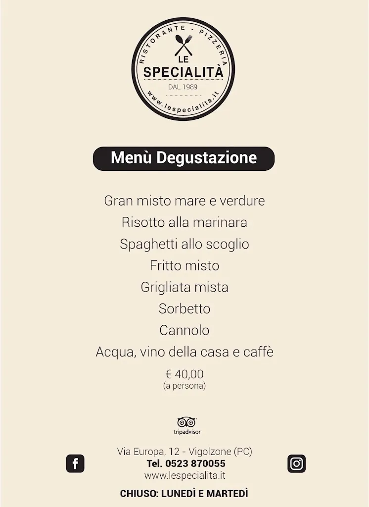 Menu_Ristorante Pizzeria Le Specialità_Vigolzone_image_1