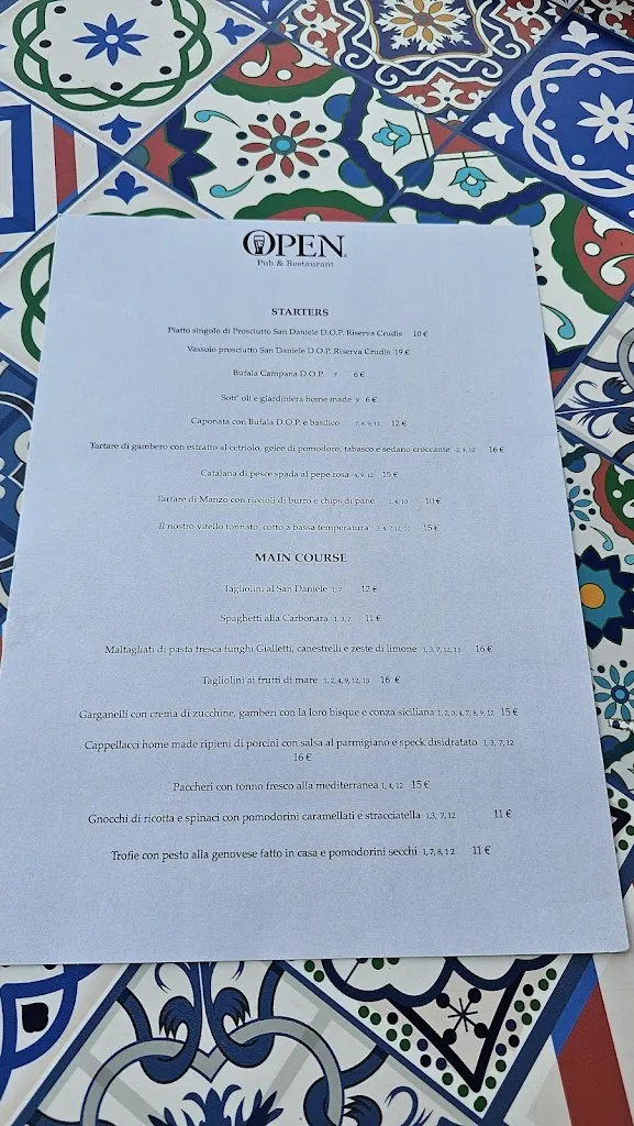 Menu_Open Pub & Restaurant_Fagagna_immagine_1