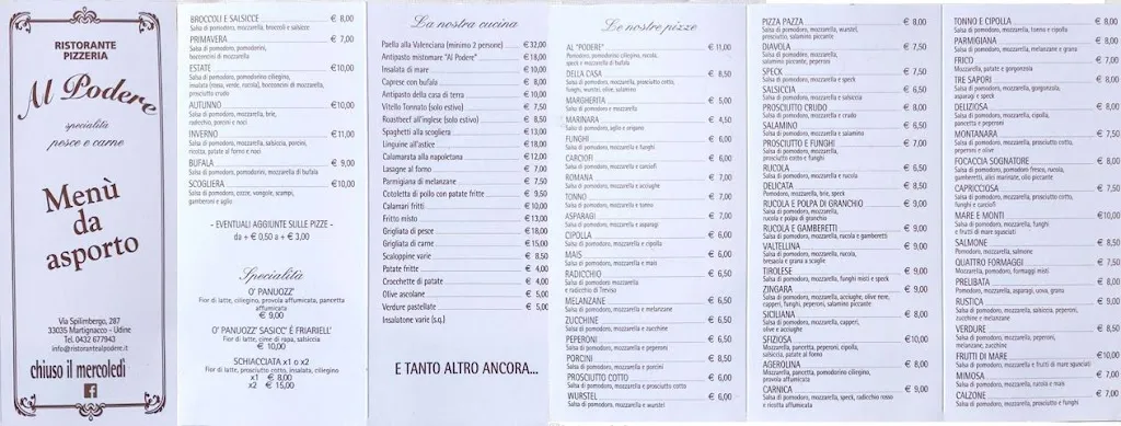Menu_Ristorante Pizzeria al Podere_Martignacco_image_1