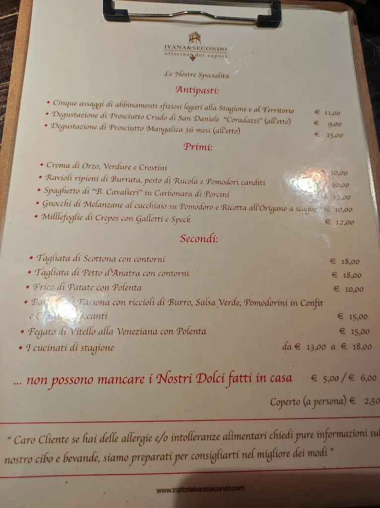 Menu_Trattoria Da Ivana & Secondo_Pinzano al Tagliamento_image_1