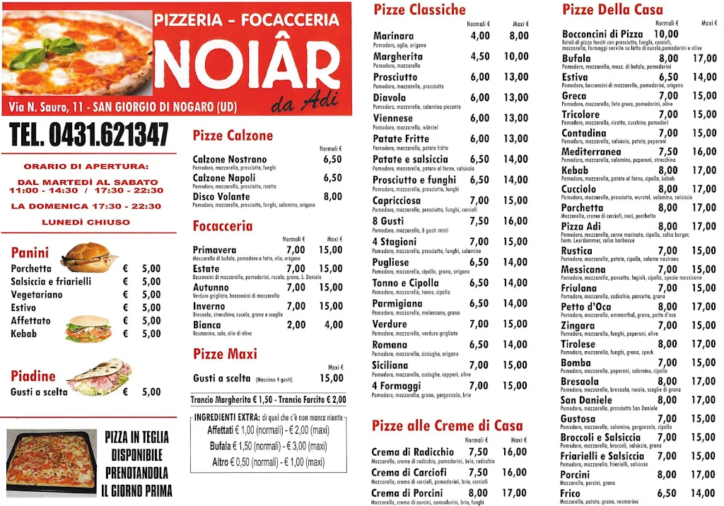 Menu_Pizzeria Focacceria Noiâr da Adi_San Giorgio di Nogaro_image_1