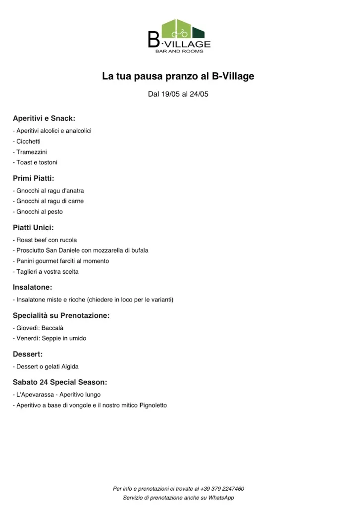 Menu_B-VILLAGE Bar&Rooms_San Martino al Tagliamento_immagine_1