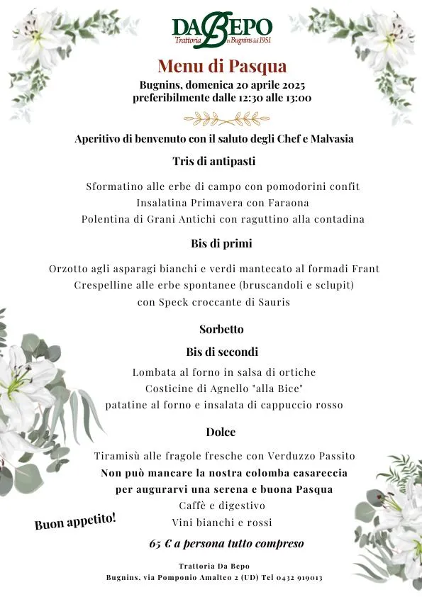 Menu_Trattoria Ristorante da Bepo in Bugnins - cucina tipica friulana_San Martino al Tagliamento_image_1