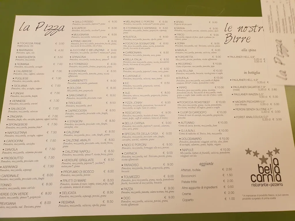 Menu_Pizzeria Ristorante La Bella Carnia_Tolmezzo_image_1