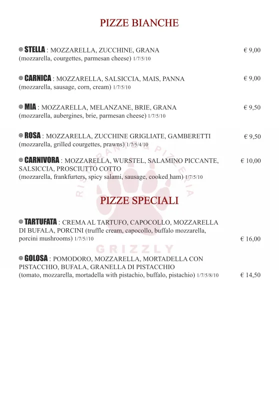 Menu_Ristorante Pizzeria Grizzly_Villa Santina_image_1