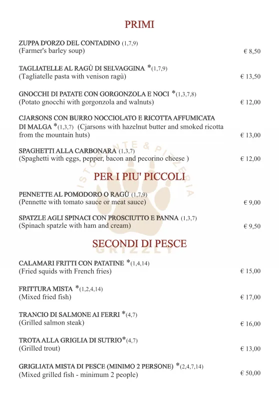 Menu_Ristorante Pizzeria Grizzly_Villa Santina_image_2