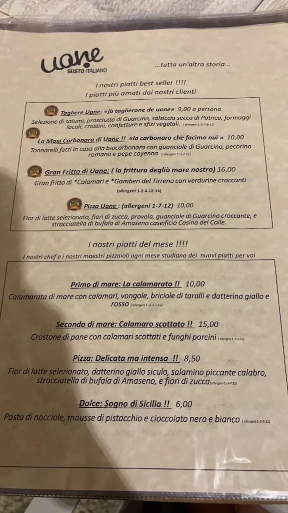 Menu_UANE Gusto Italiano – Ristorante Pizzeria con Area Bimbi, Feste ed Eventi ad Anagni_Anagni_image_1