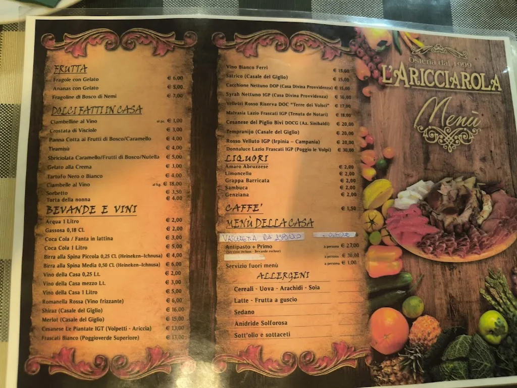 Menu_Osteria l'Aricciarola_Ariccia_image_1