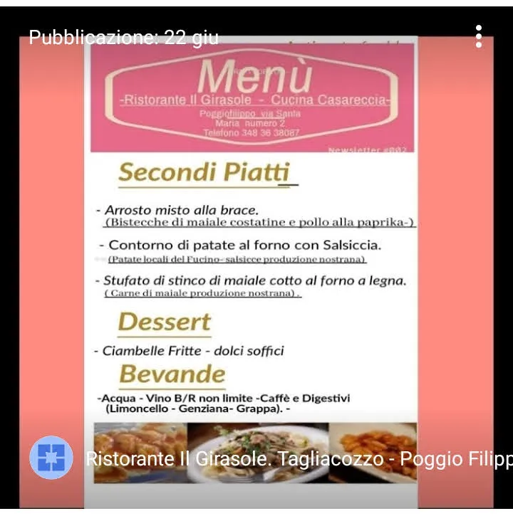 Menu_Ristorante Il Girasole. Tagliacozzo - Poggio Filippo (AQ),-_Tagliacozzo_image_1