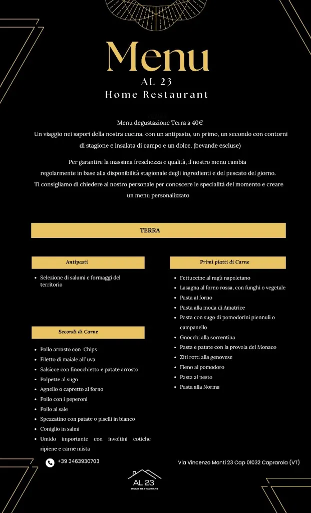 Menu_AL 23 Home Restaurant_Caprarola_image_1