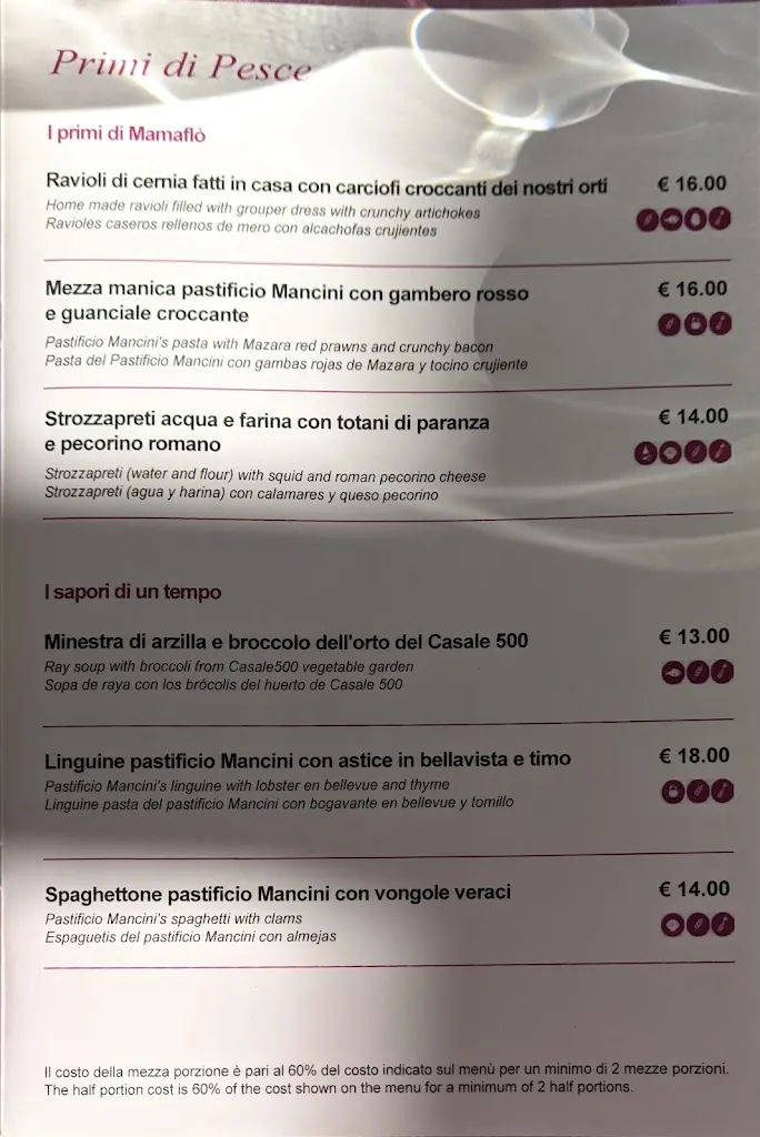 Menu_Mamaflò restaurant_Castel Fusano_image_1