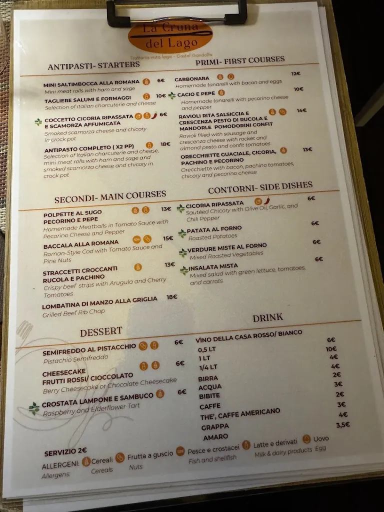 Menu_La Cruna del Lago_Castel Gandolfo_image_1
