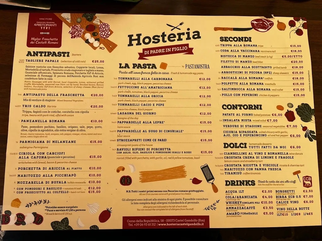Menu_Hosteria La Fraschetta di Padre in Figlio_Castel Gandolfo_image_1