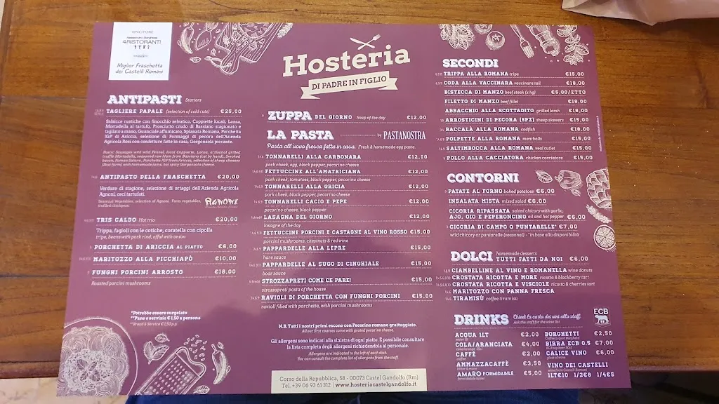 Menu_Hosteria La Fraschetta di Padre in Figlio_Castel Gandolfo_image_2