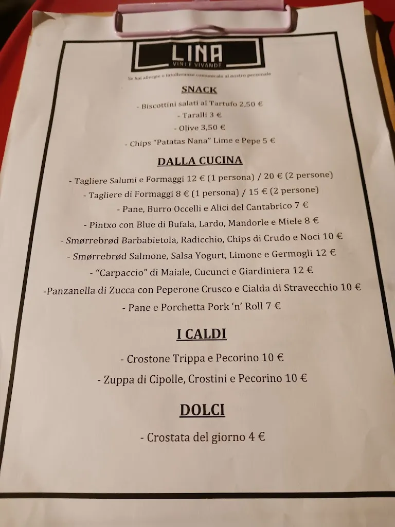 Menu_LINA Vini e Vivande_Castelnuovo di Porto_image_1
