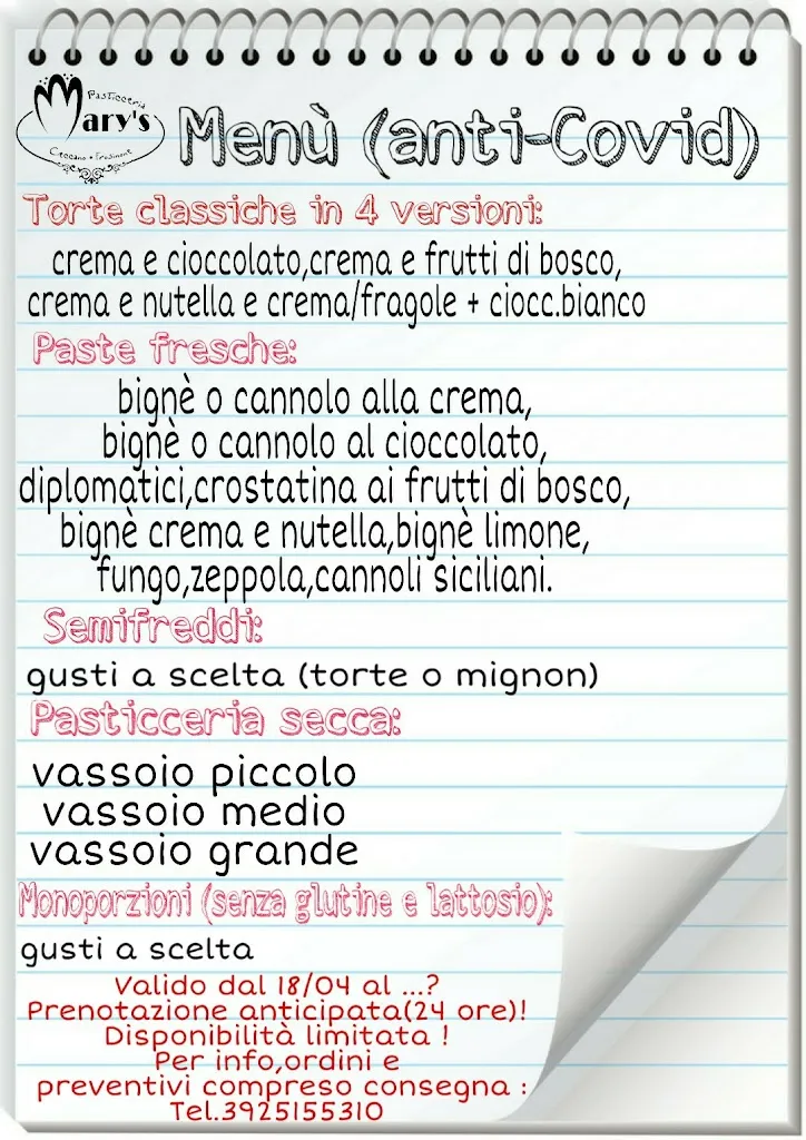 Menu_Pasticceria Mary's - Bar - Caffetteria - Gelateria_Ceccano_image_1